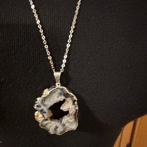 Grey Druzy Pendant Necklace
